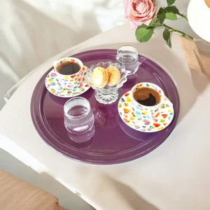 Ece Ev Modası Metal Sunum Tepsisi, Kahve Tepsisi, Çay Tepsisi, 26 cm Yuvarlak Tepsi