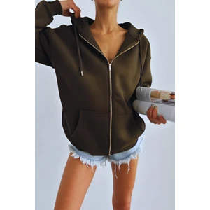 Kadın Fermuarlı Baskısız Şardonlu Kalın Sweatshirt Hırka