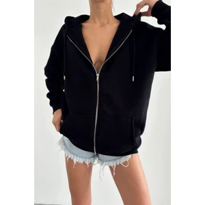 Kadın Fermuarlı Baskısız Şardonlu Kalın Sweatshirt Hırka