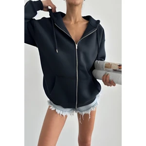 Kadın Fermuarlı Baskısız Şardonlu Kalın Sweatshirt Hırka