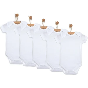 Unisex 5li Beyaz Body Çıtçıtlı Zarf Yaka Kısa Kol Beyaz