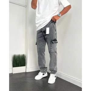 Erkek Mavi Baggy Kargo Pantolon Kot Kumaş Baggy