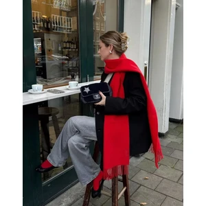 BAHELS İthal Puffy Kırmızı Atkı Şal Omuz Şalı