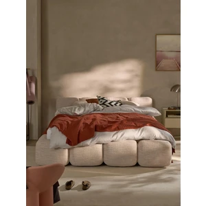 Mobilya Depom Mode Buklet Döşemeli Karyola 2 Kişilik 160  cm . Baza Başlık Set 02 Bej Bukle Kumaş (Kurulum Dahil)