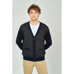 Ateş Triko Erkek Cep Detaylı V Yaka Yün Hırka 4490 Lacivert