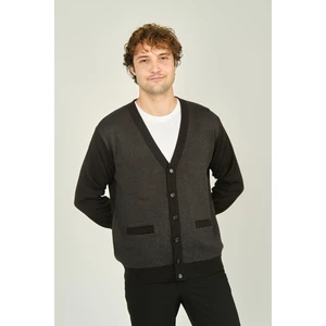 Ateş Triko Erkek Cep Detaylı V Yaka Yün Hırka 4490 Füme