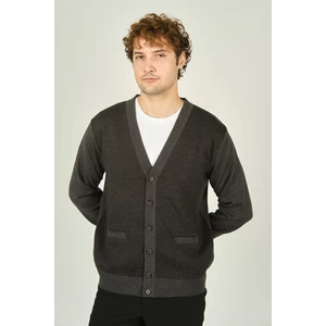 Ateş Triko Erkek Cep Detaylı V Yaka Yün Hırka 4490 Koyu Gri