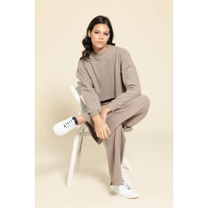 For You woman Crop Cepli Kahve Pantolon Takım