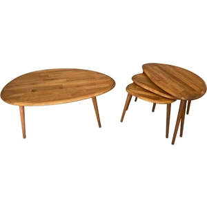 Faw Decor Asimetrik Masif Ahşap Orta Sehpa ve 3'lü Zigon / 2'li Zigon Sehpa Seti, Modern Masif Ahşap Sehpa Seti Meşe / Ceviz / Antrasit