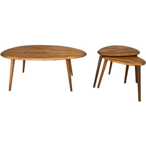 Faw Decor Asimetrik Masif Ahşap Orta Sehpa ve 3'lü Zigon / 2'li Zigon Sehpa Seti, Modern Masif Ahşap Sehpa Seti Meşe / Ceviz / Antrasit