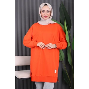 Orange Bisiklet Yaka Yan Yırtmaçlı Sweat