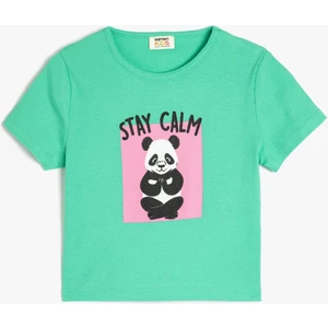 Baskılı Bisiklet Yaka Kısa Kollu Pamuklu Tişört