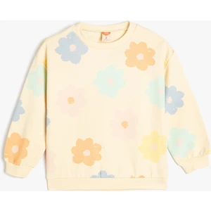 Pamuklu Çiçek Desenli Uzun Kollu Bisiklet Yaka Sweatshirt