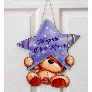 Küçük Ayı Temalı Isme Özel Çocuk Odası Kapı Süsü