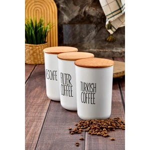 3'lü Ahşap Vakum Kapaklı Transfer Etiketli Turkıshcoffe/filtercoffe/nescafe Akrilik Kavanoz 900ML