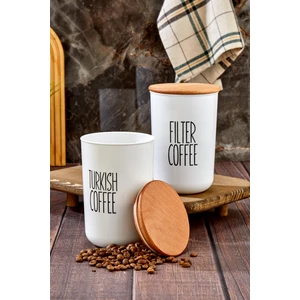 2'li Ahşap Vakum Kapaklı Transfer Etiketli Turkıshcoffe/filtercoffe Akrilik Kavanoz 900ML2'LI