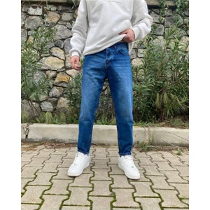 Oray Store  Koyu Mavi Efektli Boyfriend Pantolon