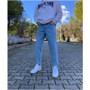 Oray Store  Yıkamalı Mavi Boyfriend Pantolon