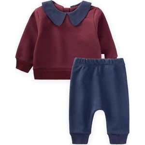 Bebe Yakalı Sweatshirt Takım 0-3 Yaş Bordo