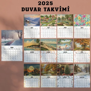 NKB-CAL013 Vintage Temalı 2025 Duvar Takvimi, Özel Gün , Yılbaşı