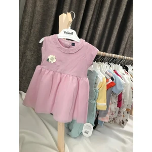 Capella Bebe Çiçek Detaylı Lila Renginde Eteği Tüllü Kız Bebek ve Kız Çocuk Elbisesi %100 Pamuk Kız Bebek Elbise