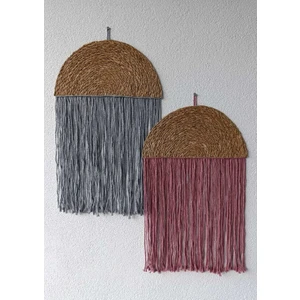 2'li El Yapımı Makrome & Hasır Supla Bohem Duvar Dekorasyon Ürünü (Ev, Bahçe, Balkon)