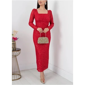 Lensia   Kare Yaka Pul Payet Abiye Elbise