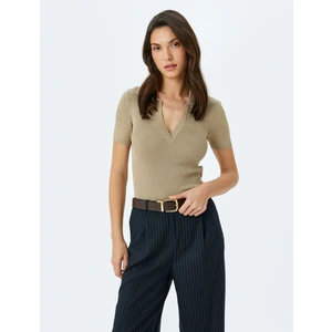 Simli Kısa Kollu Polo Yaka Triko Kazak