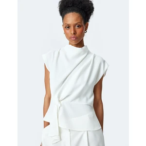 Büzgü Detaylı Kap Kol Dökümlü Dik Yaka Bluz