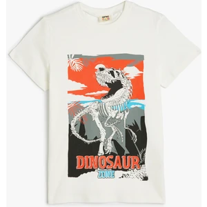 Tişört Dinozor Baskı Detaylı Kısa Kollu Bisiklet Yaka Pamuklu