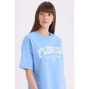 Oversize Geniş Kalıp Bisiklet Yaka Baskılı Kısa Kollu Tişört E5056AX25SP