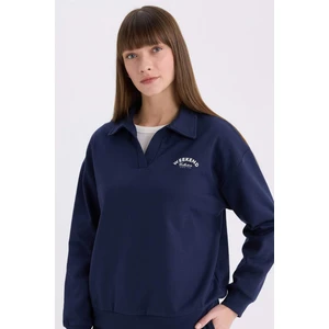 Relax Fit Polo Yaka Baskılı İnce Sweatshirt E6078AX25SP