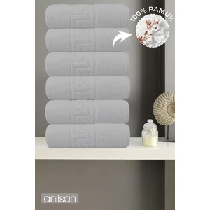 6'lı Greek Gri El Havlusu - 50 x 90  cm , 225 Gr,  Pamuk, Spa ve Otel Havlusu