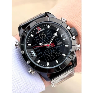 Çelik Kordon Dijital/analog Alarm+Kronometre+Aydınlama Özellikli Erkek Kol Saati E.9153.S