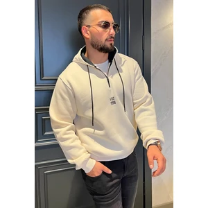 Mishar İtalia Erkek Kapüşonlu Yarım Fermuarlı Şardonlu Slim Fit Üç Iplik Sweatshirt