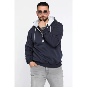 Mishar İtalia Erkek Kapüşonlu Yarım Fermuarlı Şardonlu Slim Fit Üç Iplik Sweatshirt