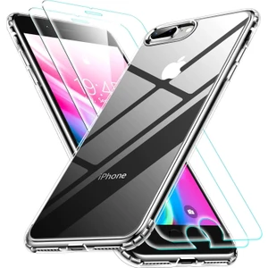Apple iPhone 7 Plus Şeffaf Silikon Kılıf + 2 Adet Cam Ekran Koruyucu Seti