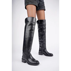 Sy Leather Icona Model Deri Uzun Dizüstü Kıvırmalı Yandan Fermuarlı Günlük Kadın Çizme