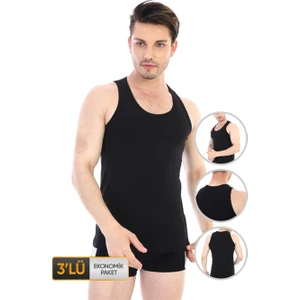 Çift Kaplan Erkek Elastanlı Siyah Atlet 0917 3'Lü Paket