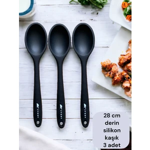 Sert Uçlu Isıya Dayanıklı Yanmaz Yapışmaz Silikon 28 cm Kaşık Seti 3 Adet