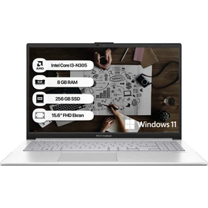 Vivobook Go 15 Intel Core I3-N305 8gb 256GB SSD Windows 11 Home 15.6" Fhd Taşınabilir Bilgisayar E1504GA-NJ257W
