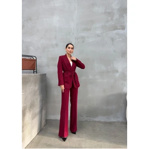 Msm Fashion Kadın Ikili Kuşaklı Blazer Ceket Pantolon Takım
