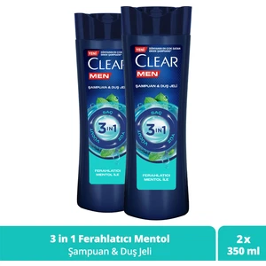 Men 3 in 1 Şampuan & Duş Jeli Ferahlatıcı Mentol Etkisi Saç Yüz Vücut İçin 350 ml x2