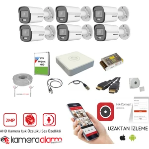 6 Kameralı Mikrofonlu 7/24 Renkli Görüşlü 2mp Ahd Güvenlik Kamerası