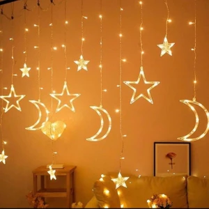 LED Işıklı Perde Ay ve Yıldız Desenli LED Işık Dekor Perdesi