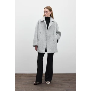 Kruvaze Kapama Kaşe Kaban Gri