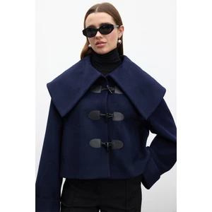 Tokalı Kaşe Kaban Lacivert