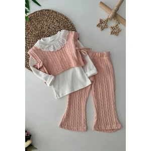 Miniğimin Cicileri Triko Cepkenli Kız Çocuk 3 lü takım - Somon