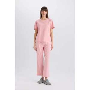 Pijama Takımı Regular Fit Bisiklet Yaka Kısa Kollu Üst Beli Lastikli Uzun Altı-Fall in Love E5820AX25SP
