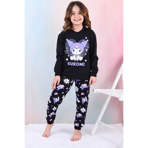 Isob Siyah Kuromi Desenli %100 Pamuk Kız Çocuk Pijama Takımı 3-13 Yaş 41203-41402-S